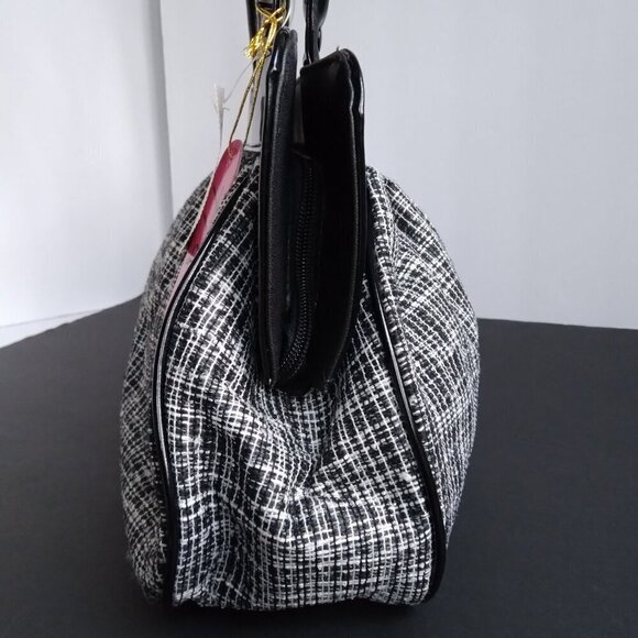 Tico NWT Black & White Graphic Tweed & Black Patent Shoulder/Satchel Bag - Picture 5 of 10